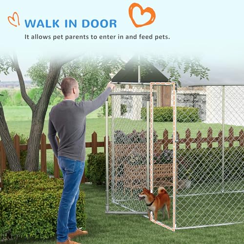 PawHut Outdoor Dog Kennel for Large Breeds 20' x 7.5' x 6.5' | Heavy Duty Dog Run Outdoor Fence, Waterproof Cover, Galvanized Chain Link, Secure Lock, for Chickens, Ducks - size: 236.2"L x 90.6"W x 78.7"H