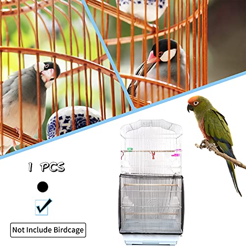 Daoeny Universal Bird Cage Cover, Adjustable Parrot Nylon Airy Soft Mesh Net, Seed Feather Catcher, Birdcage Cover Skirt Sheer Guard for Parakeet Macaw Round Square Cages (Black) - color: Black