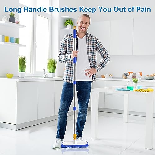 55" Extendable Floor Scrub Brush, 12" Wide Heavy-Duty 2-in-1 Scrub & Squeegee Deck Brush for Tile Grout Shower Floor, Kitchen, Restaurant, Patio & Garage Cleaning - color: Blue&white