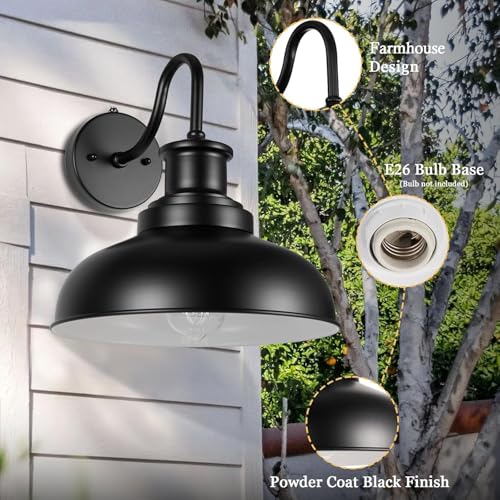 Dusk to Dawn Outdoor Barn Light Outdoor Wall Sconce Farmhouse Exterior Wall Mount Light Vintage Outside Wall Lighting Fixture Industrial Black White Lantern for Porch Garage Patio,1 Pack - color: Black+White, size: 11DDRZ007-1 PACK(Dusk to Dawn)