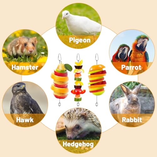 3 Pcs Bird Cage Food Holder Parrot, Stainless Steel Parrot Fruit Vegetable Stick Holders, Bird Food Treats Skewer, Birds Cage Feeder Foraging Toy Hanging Rodent Toy for Parakeet Budgie Macaw9.13inches