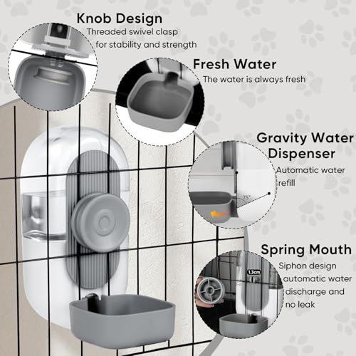 Lemtrflo 28oz Rabbit Water Bottle Dispenser, Bunny Cage Water Bowl | Suitable for Rabbits, Guinea Pigs, Ferrets, and Other Small Pets - color: Gray