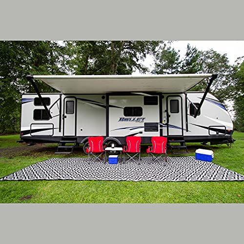 8x20 Black & Gray RV Mat with Carry Bag – Extra Thick 5mm Recycled Poly Rug – Heavy-Duty, Waterproof, Reversible – Premium Outdoor Rug for Camping, Patio, Beach (8' x 20', Black) - color: Black Diamond, style: 8' x 20'