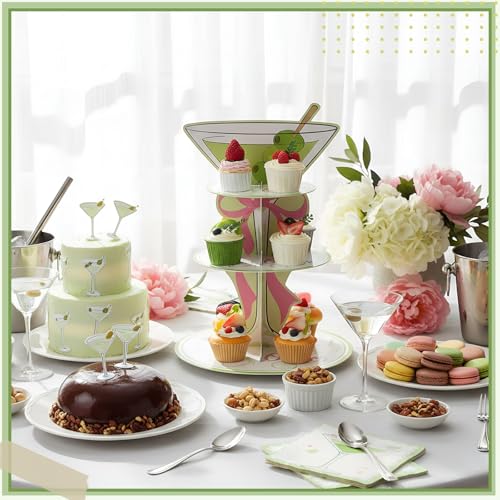 3 Tier Martini Party Decorations A Tini Bit Older Birthday Cupcake Stand Martini Cocktail Cupcake Tower Dessert Holder Table Display for Tini Bar Bachelorette Party Decor Supplies - style: Martini