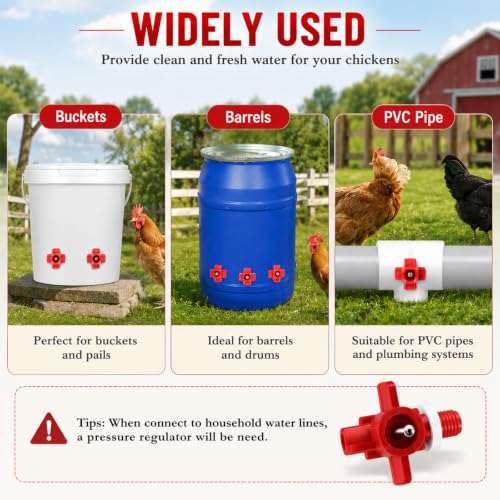 15-Pack Horizontal Chicken Nipples Waterer with 1/2" PVC Tee Fittings, Automatic Poultry Waterer Kit for DIY Chicken Duck Quail Watering System, Side Mount Drinker