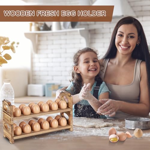 Wooden Egg Holder Countertop, 3-Tier/36-Hole, Stackable | Farmhouse Style, With Handle, Storage & Organizer, Durability, Assembly, For Chicken/Duck/Quail/Turkey/Easter Eggs - style: 3-Tier