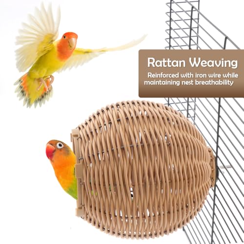 VTurboWay Rattan Bird Nest Chew Resistant Nest House Parrot Egg Laying and Breeding Nest for Bird Parrot Cockatiel Budgie Parakeet Finch Canary