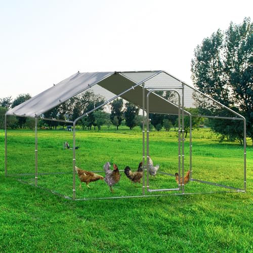 Large Metal Chicken Coop, 13.2x9.9x6.6ft Bold Chicken Pen with Spire Shape | Heavy Duty Walk-in Outdoor Enclosure with Waterproof Anti-UV Cover. Poultry Cage Suitable For Chicken, Duck, Rabbit and Dog. - size: 158.4"L x 118.1"W x 76.8"H