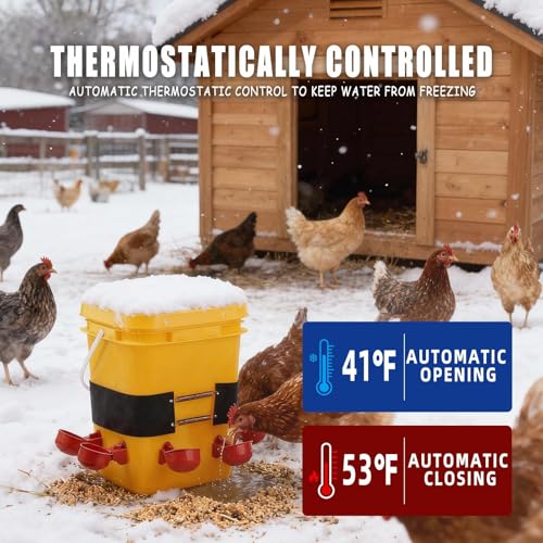 1 PCS Chicken Water Heater for Winter, 40W Safe Thermo Bucket Belt Heated Strapr Fits Most 2-5 Gallon Chicken Waterer, Energy Efficient Freeze Protection for Poultry Livestock+1 Bag