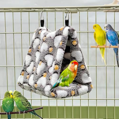 2 Pack Bird Nest Plush Snuggle Bird Hammock Hanging Bird Cave Parrot Sleeping Bed Shed Hut Hanging Tent for Budgie Finch Parakeet Cockatiel Cockatoo Lovebird-Loving Heart (Brown&Purple) - color: Brown&Purple(Loving Heart)