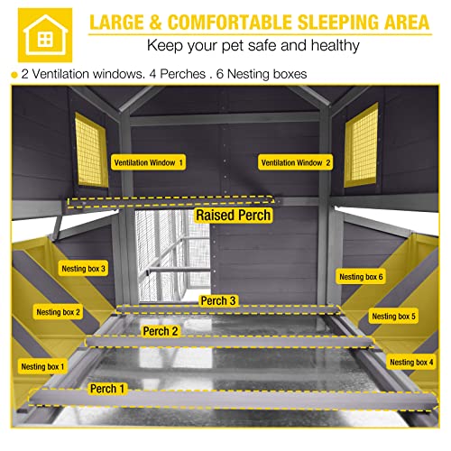 Aivituvin Large Chicken Coop 137" L Hen House Duck Cage for 10-15 Chickens 55ft² with Spacious Run, 6 Nesting Box, 6 Raised Perches - size: 137.0"L x 63.0"W x 62.0"H