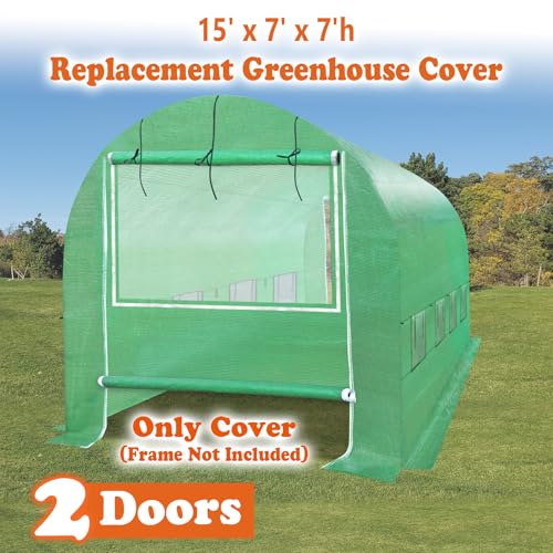 Replacement Greenhouse Cover for Walk in Greenhouse Frame Green House Top Cover (Frame NOT Included) (15 x 7 x 7ft) - size: 15 x 7 x 7ft