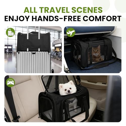 Soft-Sided Cat Carrier 20x13x13 in Expandable Travel Pet Bag 22LBS | For Cats and Small Dogs with Anti-Scratch Mesh Washable Mat Collapsible Escape-Proof Airline Approved with Shoulder Strap - color: Black, size: 13.4"L x 13.4"W x 20.1"H