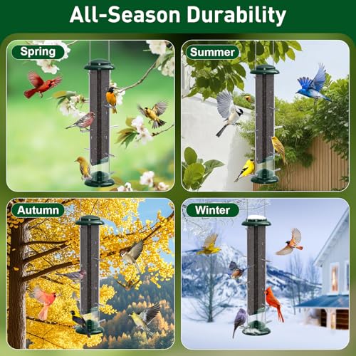 Finch Feeders for Outside, Nyjer & Thistle Bird Feeders, 15 Inch Tube Feeder with 12 Small Ports & 8 Perches, Durable Metal Design for Outdoor Hanging, Easy Fill & Clean