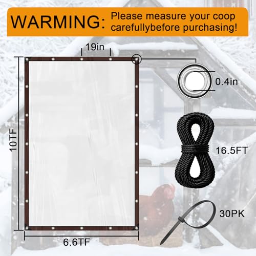DLronwey 6.6x10ft Chicken Coop Cover for Winter,Chicken Coop Tarp with Elastic Cords & Rope,Waterproof Windproof Winterizing Insulation for Chicken Run,Porch Patio Poultry Enclosure