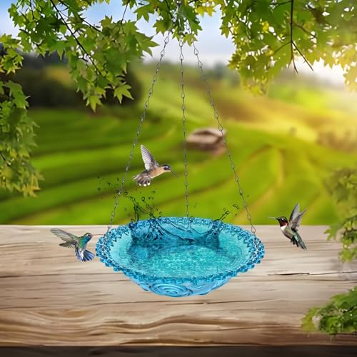 2-Pack Hanging Plastic Bird Bath and Feeder Bowls, Blue | Two hanging bowls serve as shallow bird baths, water dishes, or seed trays for gardens, patios, yards, and balconies. - color: Blue