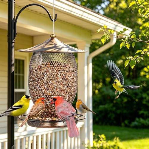 LBTING Wild Bird Feeder, Long Lantern-Shaped | Metal, Hanging Outdoors Outside Garden Yard Decoration - style: Round Long