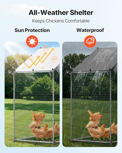 VEVOR Large Metal Chicken Coop,6.6 x 3.3 x 6.6 ft, Walk-in Chicken Run House with Waterproof Cover & Sturdy Frame, Spire Roof Poultry Cage Duck Pen for Rabbit Hen Goose Outdoor Backyard Farm Use - size: 78.7"L x 39.4"W x 78.7"H