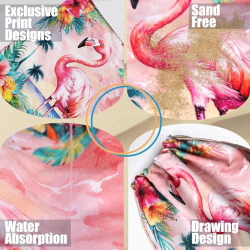 Summer Pink Beach Towel Backpack Bird Printed Drawstring Bag for Women Holiday Travel Picnic - color: Lovely Pink Bird