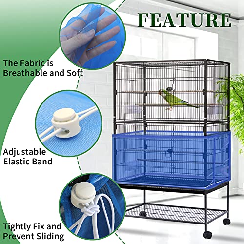 Daoeny Large Bird Cage Cover, Bird Cage Seed Catcher, Adjustable Soft Airy Nylon Mesh Net, Birdcage Cover Skirt Seed Guard for Parrot Parakeet Macaw African Round Square Cages (Blue) - color: Blue