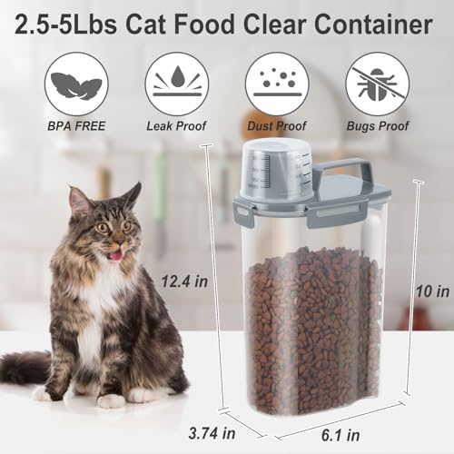 Dog Cat Food Storage Container with Cup (Dark Gray, 2.5L) | Pet Food Pourable Container Airtight with Large Spout, BPA-Free Plastic Food Dispenser for Pet Food, Bird Seed, Rice, Flour - color: Dark Gray, size: 2.5L