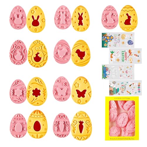 9pcs Easter Eggs Cookie Cutters Stamps Biscuit Baking Tools Embossing Cookie Molds (With 30 Easter bags) - color: Easter eggsB