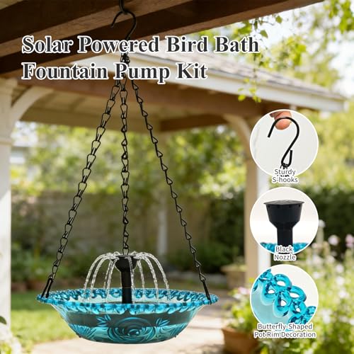 Solar Power Hanging Birds Bath Set, Water Floating Fountain for Bird Bath | Outdoor Hanging Garden Water Fountains Birdbath for Bird Bath,Feeder,Drinking,Patio Lawn and Backyard