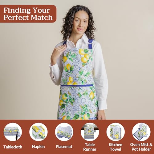 Maison d' Hermine Aprons for women with Pocket 100% Cotton (27.50"x31.50") | Adjustable Neck Strap & long ties Apron Men Chef Wedding Cooking Gardening Server Maid - color: 025 - Citrus