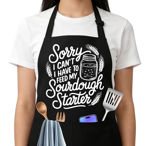 Sourdough Starter Apron for Women with Large Pockets - Funny Baking Aprons, Adjustable Professional Kitchen Apron for Bread Making, Grilling - Unique Sourdough Gifts for Bakers & Moms - C18 - color: Sourdough Starter