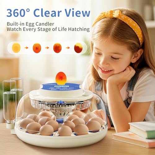 Egg Incubators for Hatching Eggs, 18 Chicken or 8 Large Eggs Incubator | Dual Egg Trays, Auto Egg Turning, Auto Water Refill, Turning Timer, Incubation Timer, 360° Viewing & Built-in Egg Candler - color: Blue, size: 18 Eggs