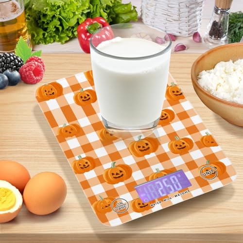 Food Scale Kitchen Scale Food Weight Scales Digital Weight Grams and Ounces Small Electronic Food Scale for Baking Cooking Halloween Orange Plaid Pumpkin Heads - color: Halloween Orange Plaid Pumpkin Heads