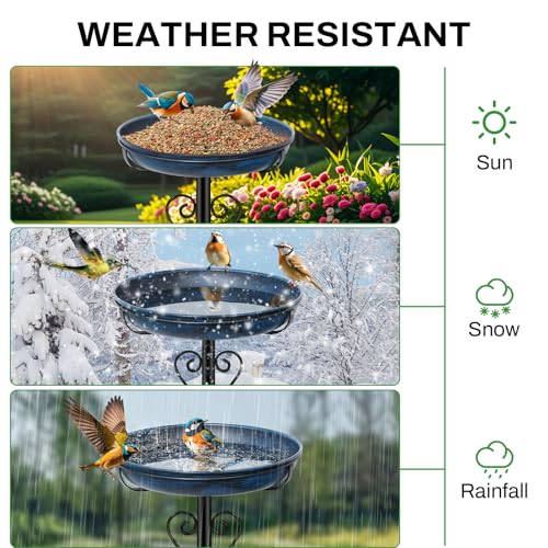 Metal Bird Bath for Outside, Vintage Freestanding Birdbaths with Metal Stake, Upgraded 5 Pronged Base Birdfeeder Feeder Bowl for Outdoors Garden Patio Yard Lawn Decor (Vintage Blue) - color: Vintage Blue