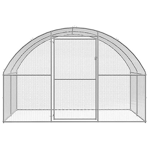 Large Chicken Coop Galvanized Steel Walk-in Poultry Run Hen House 9.8 x 9.8 x 6.6 ft Outdoor Metal Enclosure with Polyethylene Roof Backyard Flock Sanctuary - color: Silver-D, size: 9.8 x 9.8 x 6.6 ft (W x L x H)