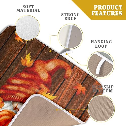 Fall Gnome Dish Drying Mat for Kitchen Counter,Autumn Pumpkin Maple Leaves Drying Mat 16 x 18 Inch Microfiber Dark Brown Wood Dish Drying Pad Dish Rack Drainer Mat Thanksgiving Day Decor - color: Gnome and Pumpkin230807, size: 16" x 18"