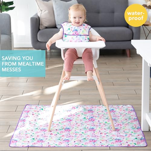 Bumkins Baby Splat Mat for Under High Chair, Babies Toddlers Eating Mess Mat, Waterproof Reusable Cloth for Arts and Crafts, Playtime for Kids, Floors or Tables, Fabric 42inx42in, Watercolors Floral - color: C2 Watercolors