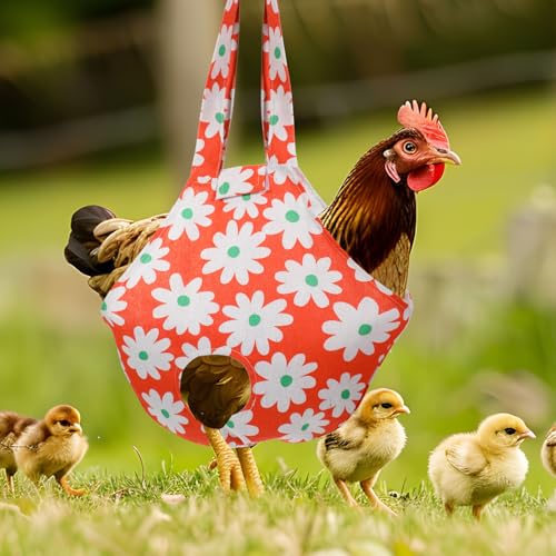 2 Pack Chicken Carrier Bag Saddle, Canvas Chicken Holder Sling Catching Hand Bag for Hen Rooster Poultry Poultry Transport, Travel - style: Flower