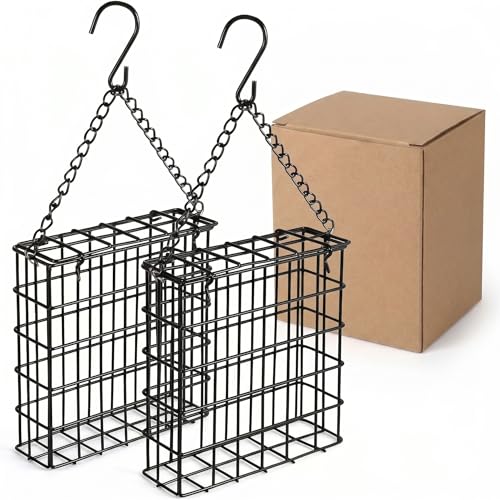 2Pcs Outdoor Suet Cage Bird Feeder, Suets Hanging Bird Feeder fo Attracting Birds, Single Suet Cake Capacity, Fruit Holder Style for Garden Yard Outside Hanging