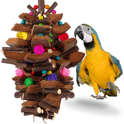 Kyouki Bird Toy for Parrots，Cockatiels, Budgies, Conures, Macaws, Lovebirds, Amazons and Other Small/Medium/Large Birds - Chewable & Shreddable Natural Coconut Husk Enrichment Toy (Large) - size: Large Standard