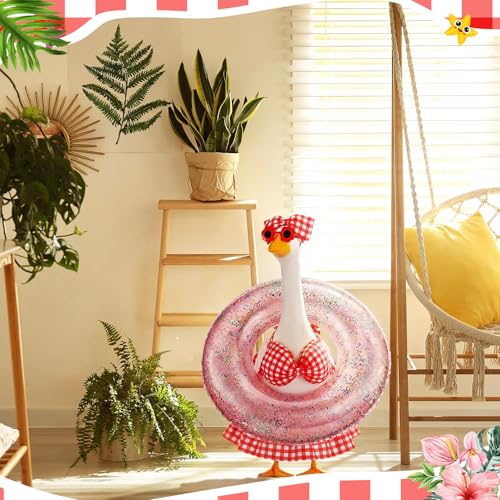 Bikini Porch Goose Outfits with Sunglasses and Swimming Tube for 23" Summer Goose Costume Garden Patio Statue Decor(Red Plaid) - style: Red Plaid