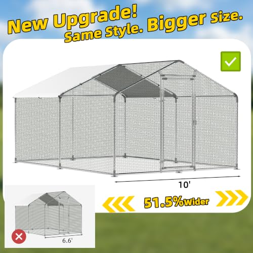 Large Metal Chicken Coop Round Top Upgrade Tri-Supporting Wire Mesh Chicken Run,Chicken Pen with Water-Resident and Anti-UV Cover,Duck Rabbit House Outdoor (13.1'L x 9'W x 6.5'H) - size: 157.2"L x 108.0"W x 78.0"H