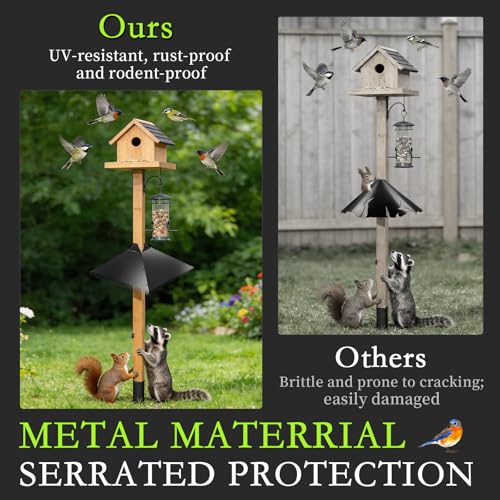 17-Inch Metal Squirrel Baffle for Bird Feeder, Heavy Duty 2-in-1 Pole Mount & Hanging Cone Fits 2.5-4.5" Round Poles & 4x4 Wooden Posts, Rustproof Powder-Coated Steel Bird Feeder Accessory