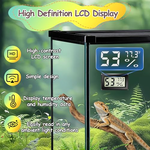 2PCS Reptile Thermometer and Hygrometer Gauge Adhesive Digital Terrarium Hygrometer Reptile Tank Accessories for Bearded Dragon Jumping Spider Leopard Gecko Lizard Ball Python Hermit Crab