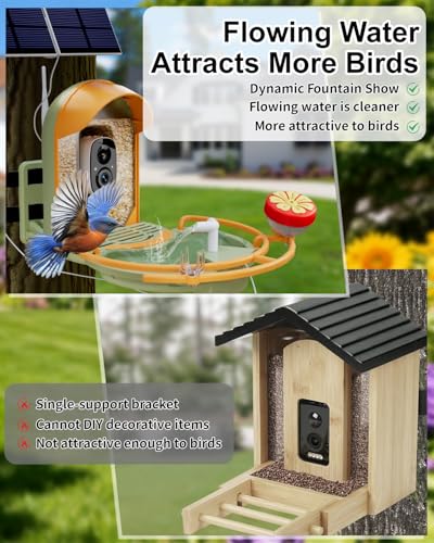 Bird Feeder with Camera, Smart Birdfeeder with Cam Solar Powered, 2K HD Video, AI Identification, Instant Arrival Alerts, IP66 Bird Bath & Feeder,Gift for BirdLover (with Pump, Green) - color: Green, style: With Pump