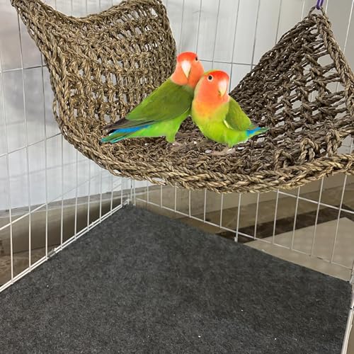 Large Bird Seagrass Mat 24 × 14 ''Natural Seagrass Woven Bird Net Hammock Climbing Rope Ladder with Hooks Chew Toy for Parrot Guinea Pig Lovebird Cockatiel Pigeon - size: 2Pcs 23.6" × 13.8"