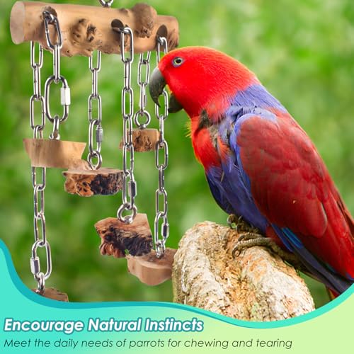 DBNESS Bird Toys for Parrots, Durable Wooden Hardwood Blocks with Stainless Steel Hanging Natural Chew Toy for Macaws African Greys Amazon Cockatoos Medium Large Parrot Similar Sized Pet Parrot - style: Horizontal String