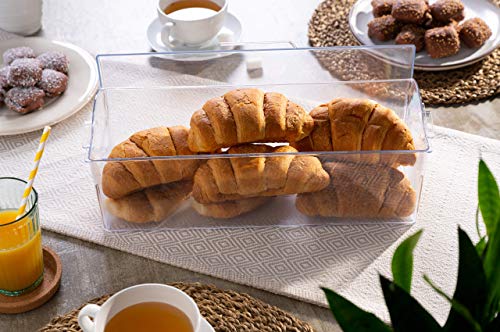 Pikanty Bread Box for Kitchen Countertop - 16 Inch Clear Plastic Storage Container with Hinged Lid, Keeps Loaves, Bagels, Buns, Rolls, Cookies and Crackers Fresh, Dishwasher Safe, Made in USA - style: Storage Box with Hinged Lid