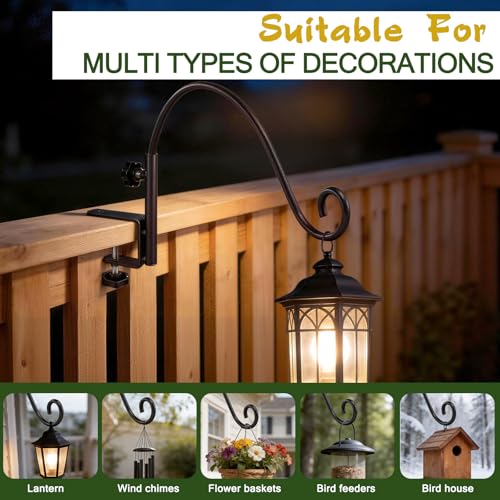 16 Inch Deck Hooks Railing Plant Hanger 2PCS, Shepherd Hook Swivel | Heavy Duty Deck Hooks for Railing, 360° Swinging Plant Hanger Bracket Outdoor, Solid Iron Plant Hangers for Deck Railing - size: 16Inch -2PCS