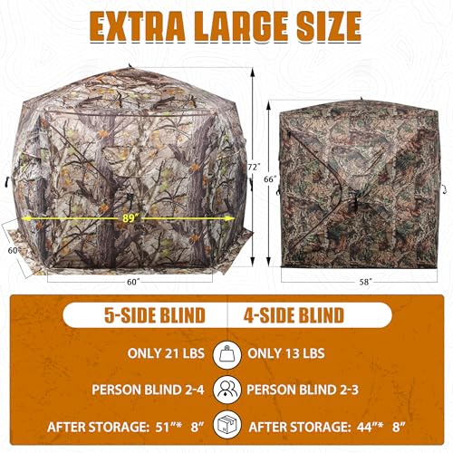 Extra Large Hunting Blind 4 Person with Portable Hunting Chair, 288 Degree See Through Pop up Ground Blinds for Deer Turkey Duck Hunting, Bow Hunting Adjust Windows with Silent Zipper - color: White