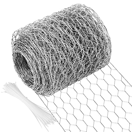 Chicken Wire 4 in x 787 in Poultry Wire Netting Hexagonal Galvanized Mesh Garden Fence Barrier for Pet Rabbit Chicken Fencing with 100 Pcs Cable Zip Ties - color: Silver, size: 4"x787"+100Ties