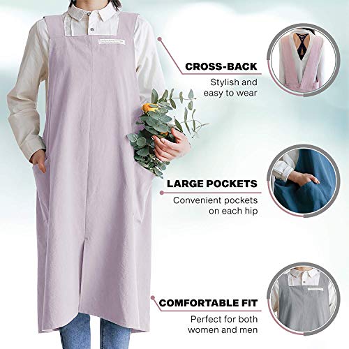 Cotton Aprons for Women and Men | Cross-Back Apron with Pockets - color: Deep Teal